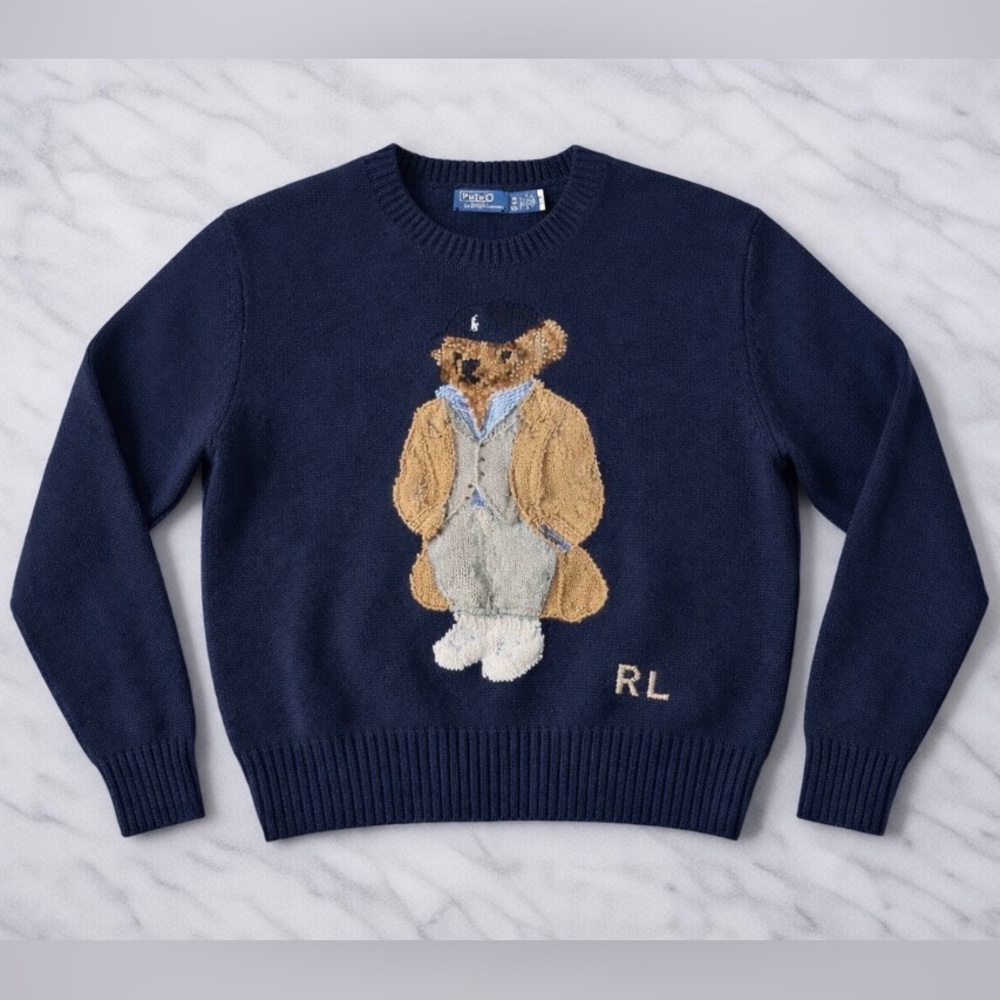 Polo Ralph Lauren Navy Bear Sweater Jumper XS